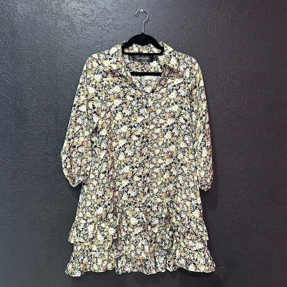 Code X Mode Multicolor Floral Print Button Front Dress Size Small w/ Pockets - Picture 1 of 10